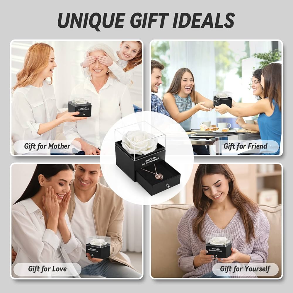 Preserved Eternal Rose with “I Love You” Necklace – Luxury Gift Box