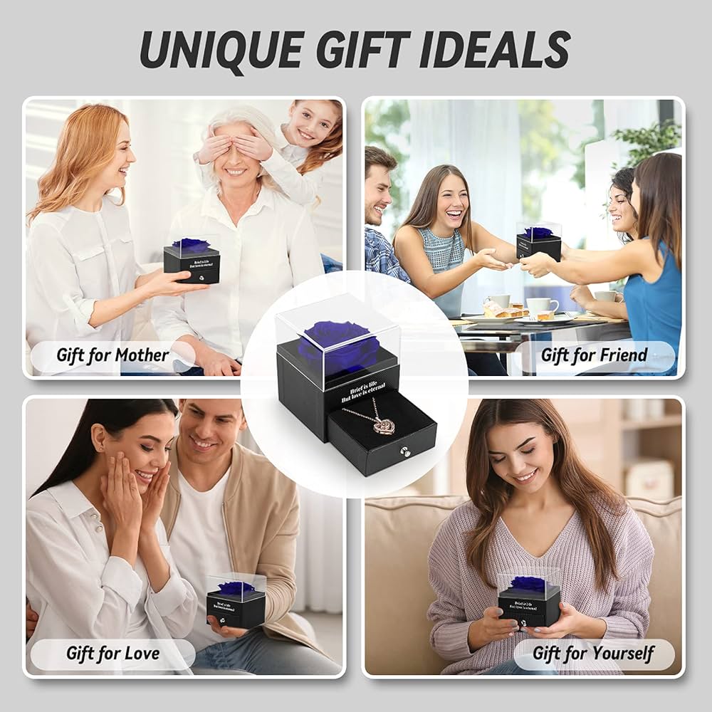 Preserved Eternal Rose with “I Love You” Necklace – Luxury Gift Box